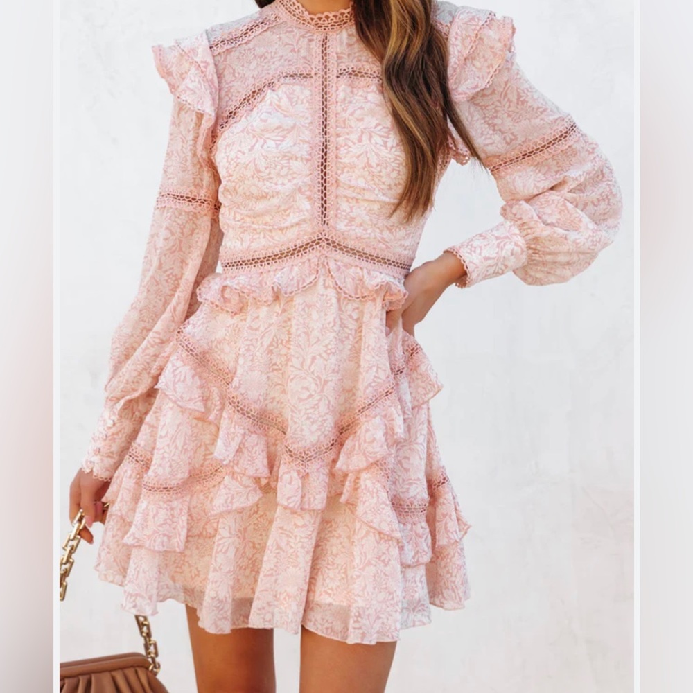 WITH LOVE FLORAL TIERED RUFFLE MINI DRESS - 
 , peach dress size medium NWOT